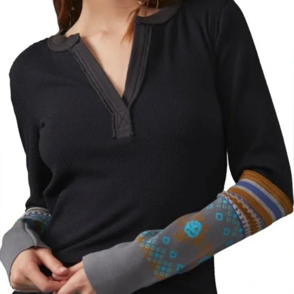 Anthropologie Tops - Anthropologie We the Free Top Mikah Layering Cuff Black Combo XS